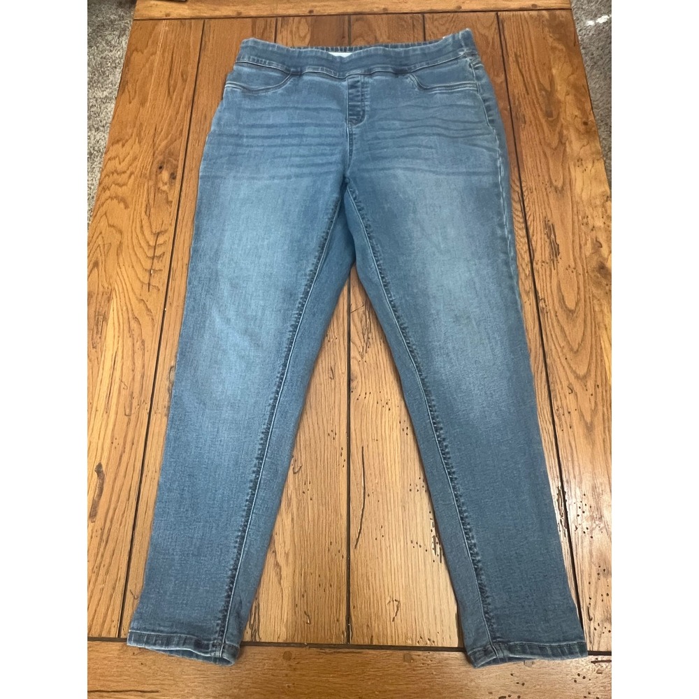 Denim & Co Womens Blue Pull On Jeggings Medium Wash Slim Fit Size 14
